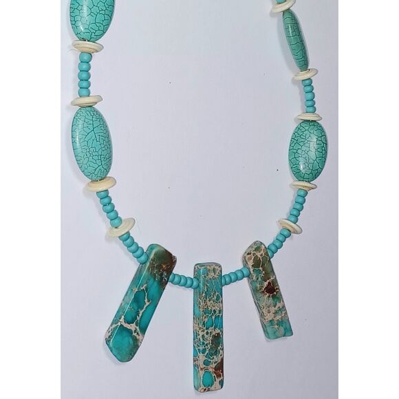 Handmade Sea Jasper focal Choker 15-inch blue, greens, & cream mix of materials! - Picture 3 of 6